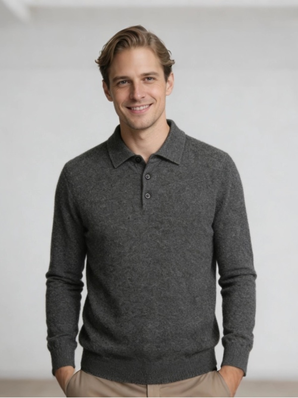 Gran Sasso Wool/ Cashmere Long Sleeve
Polo Shirt Size Small